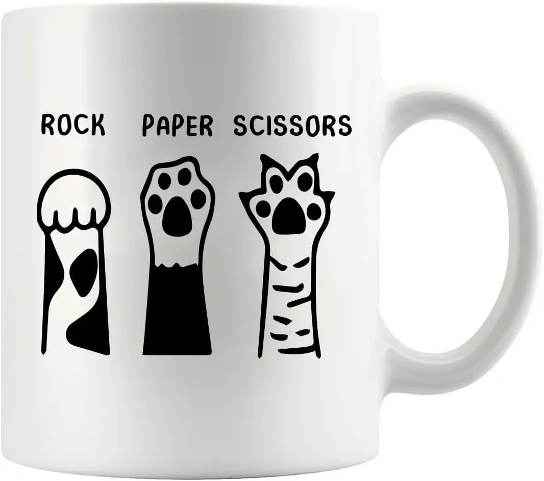 Rock Paper Scissors Cat Paw Ceramic Mug - Cat Lover Gift, 320 ml (11 oz) Coffee & Tea Mug