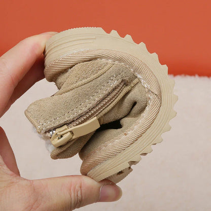 Winter Baby Snow Boots Warm Plush Leather Soft Sole Toddler Boots with Side Zipper