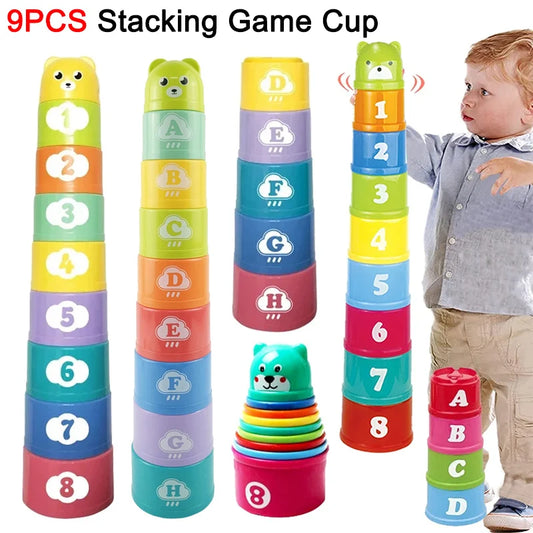 Stacking Game Cups Children Board Toy with Numbers and Letters