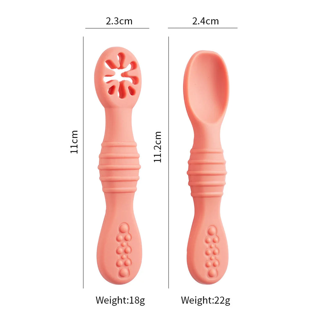 2PCS Silicone Baby Spoons Set – First Stage Utensils for Baby Led Weaning – Chew Training Spoons for Self-Feeding – Soft & Safe Baby Feeding Utensils