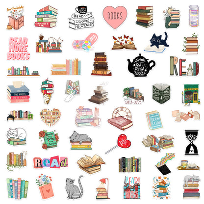 50pcs Diary Book Reading Stickers – Aesthetic DIY Stickers for Scrapbooks, Notebooks, Phones, Laptops, Guitars, and Luggage