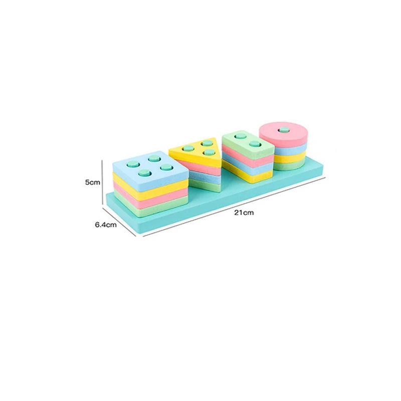 Educational Wooden Toys – Geometric Shapes Montessori Puzzle, Color Sorting Math Bricks for Baby, Preschool Learning Game
