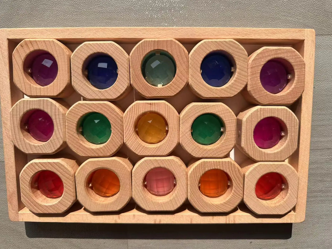 Wooden Montessori See-Through Blocks – Mixed Acrylic Gems Toy for Kids, Open Play Educational Toy