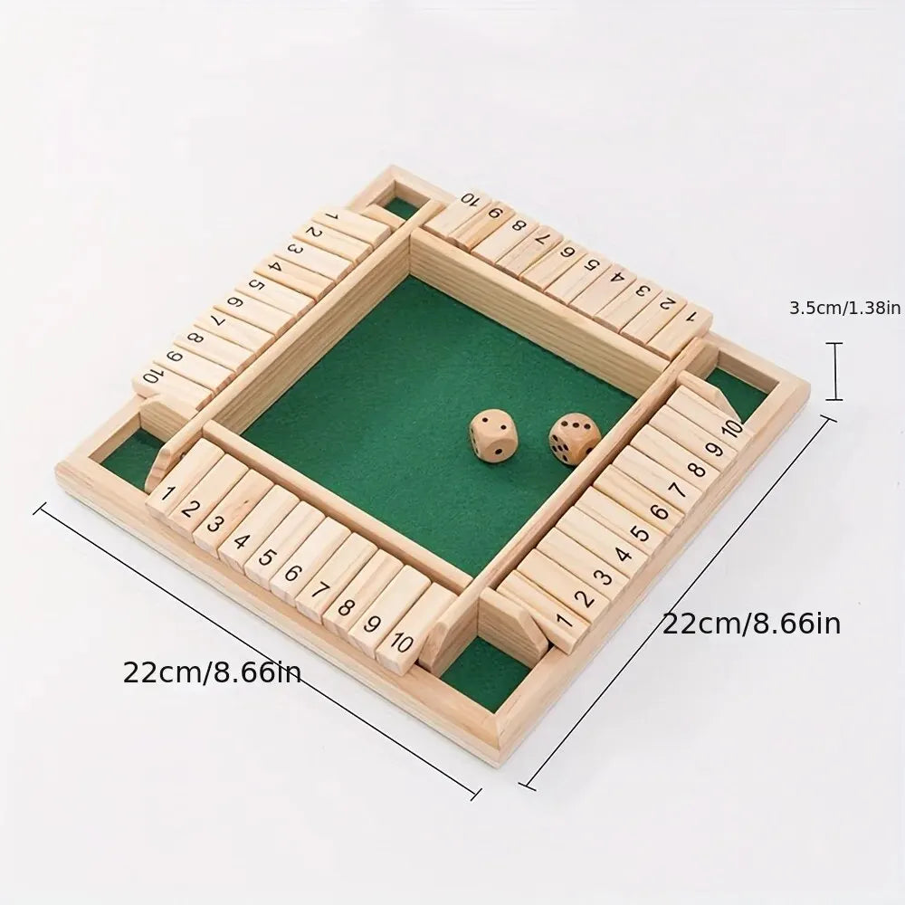 Wooden Dice Board Game - Shut The Box for 4 Players, Flaps & Dice Game, Parent-Child Interaction, Family Entertainment