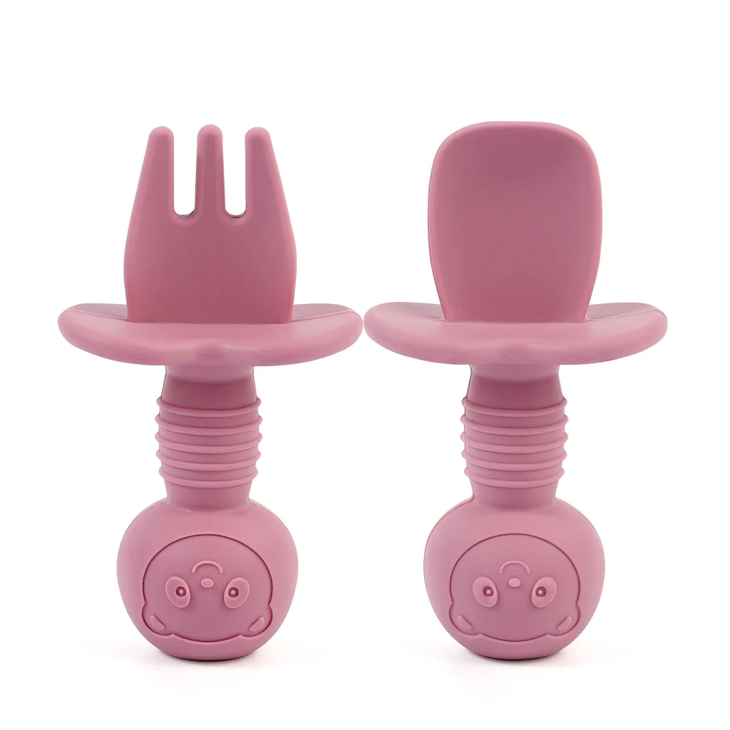 2Pcs/Set BPA-Free Silicone Fork & Spoon - Baby Learning Feeding Food Tools, Children's Tableware, Training Utensils for Newborns