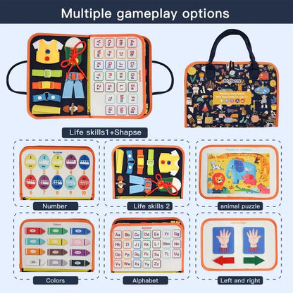 Number Creative Felt Busy Board – Cute Cartoon DIY 3D Quiet Activity Cloth Book with Handle, Portable Fine Motor Skills Toy for Babies