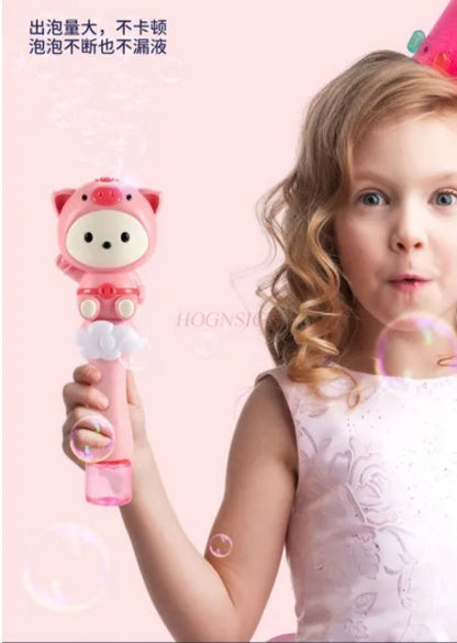 HOGNSIGN Handheld Automatic Bubble Machine Gun for Kids – Portable Bubble Blower with Built-In Battery, Includes 2 Bubble Solution Bottles