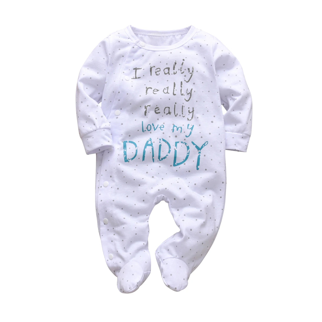 Newborn Infant Baby Boys & Girls Cotton Long Sleeve Romper – “Daddy/Mummy” Letter Jumpsuit Pajamas – Cute Family Outfit for Baby Boy & Girl