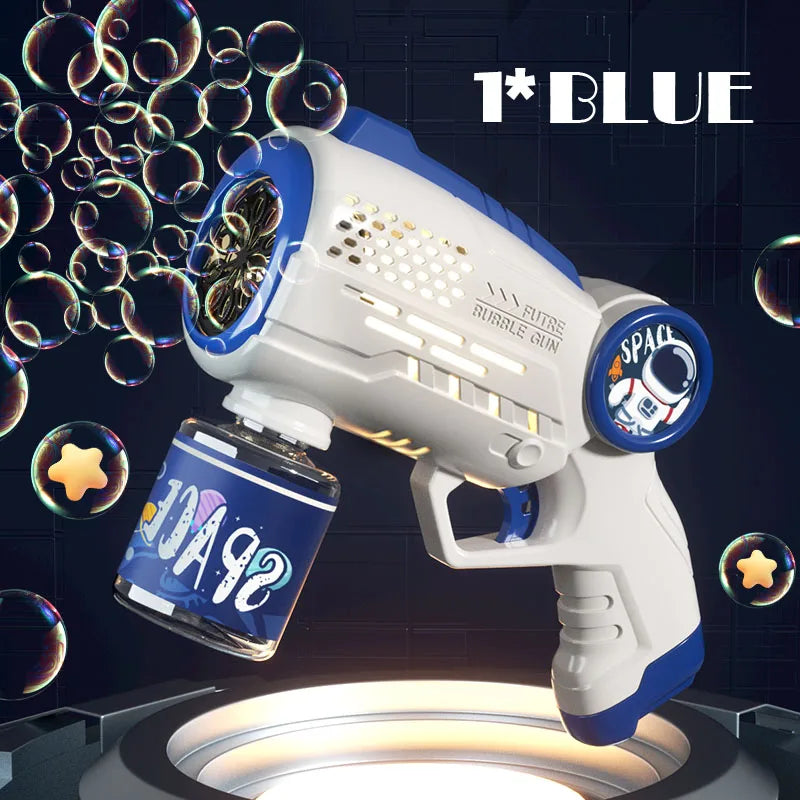 Astronaut Automatic Bubble Gun for Kids with Blue LED Lights — Battery-Powered Bubble Machine Toy (8.26 x 2.95 x 5.9 in / 21 x 7.5 x 15 cm)