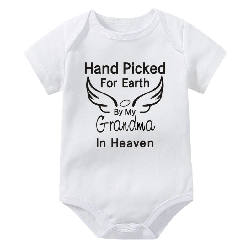 Hand Picked for Earth By My Grandpa/Grandma in Heaven Baby Bodysuit – Summer Short Sleeve Romper, Infant Jumpsuit, Baby Clothes