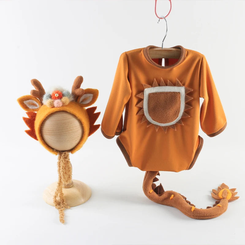 Baby Photography Clothes Set Soft Fabric Sewing Dragon Outfit Baby Boy Romper and Hat Newborn Photography Props