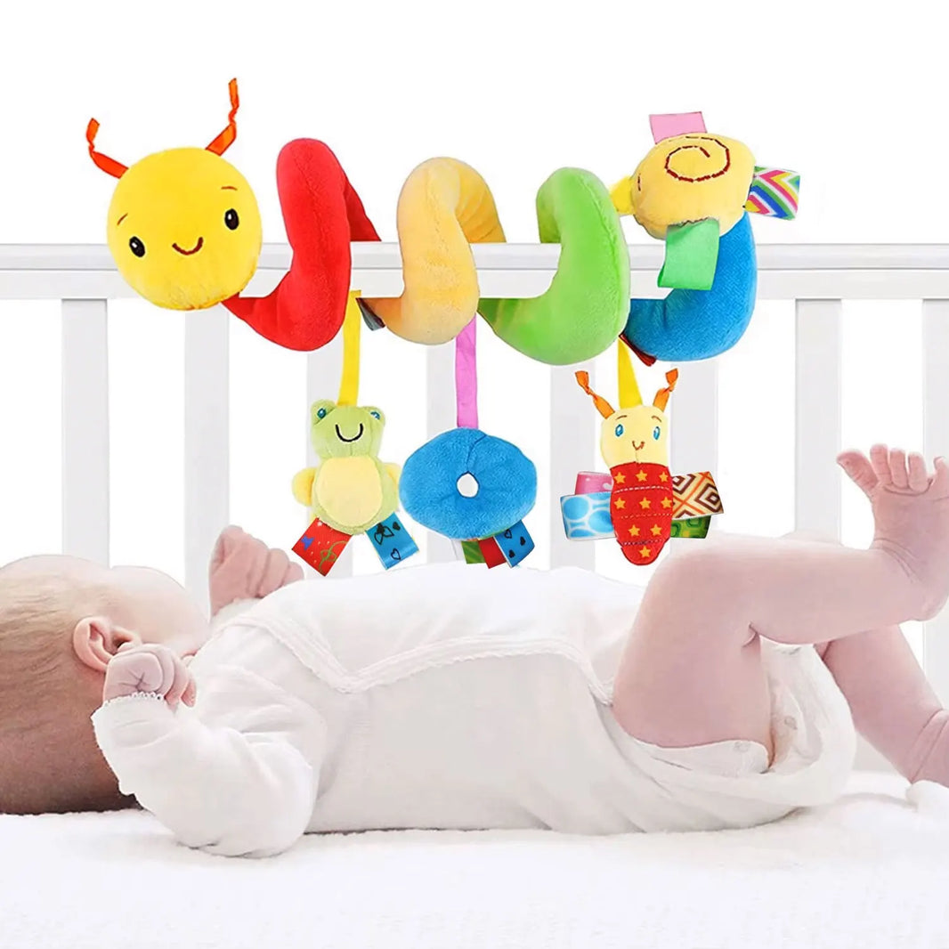 Newborn Soothing Bed Rattle with Teething Toy, Small Animal Bed Bell and Hand Puppet