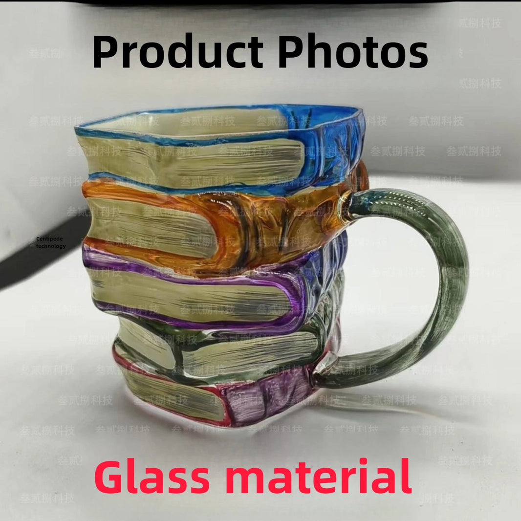 Book-Shaped Painted 11 oz (325 ml) Novelty Coffee Mug — 3D Stacked Book Design, Literary Gift for Book Lovers