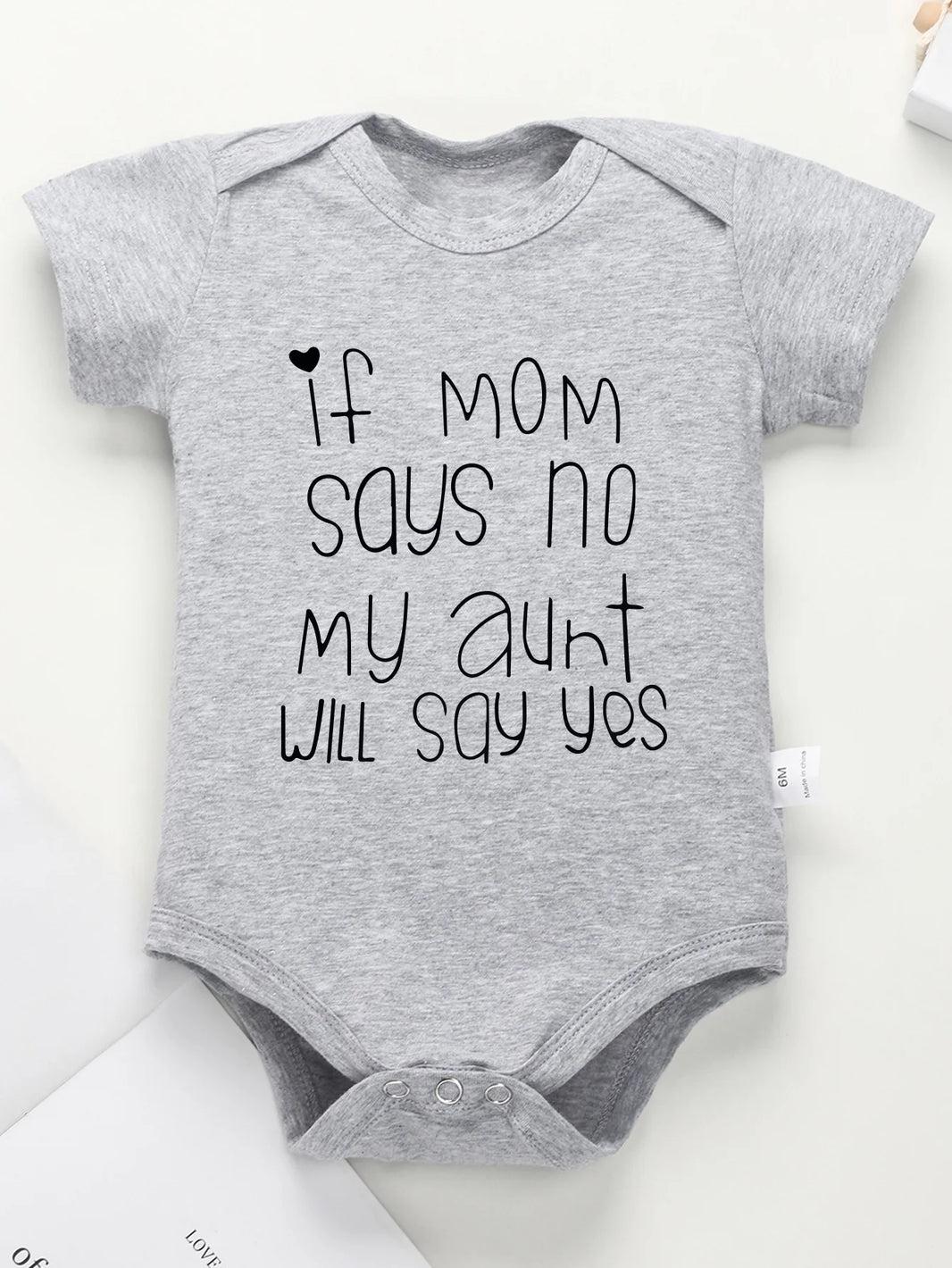 Newborn Toddler Short Sleeve Romper – “If Mom Says No, My Aunt Will Say Yes” Print, Baby Boy Girl Bodysuit, Infant Jumpsuit Fashion