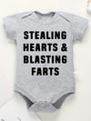 Creative Baby Onesie – "Stealing Hearts and Blasting Farts" Letter Print Funny Bodysuit – Comfy & Breathable Cotton Infant Clothes (0-24M)