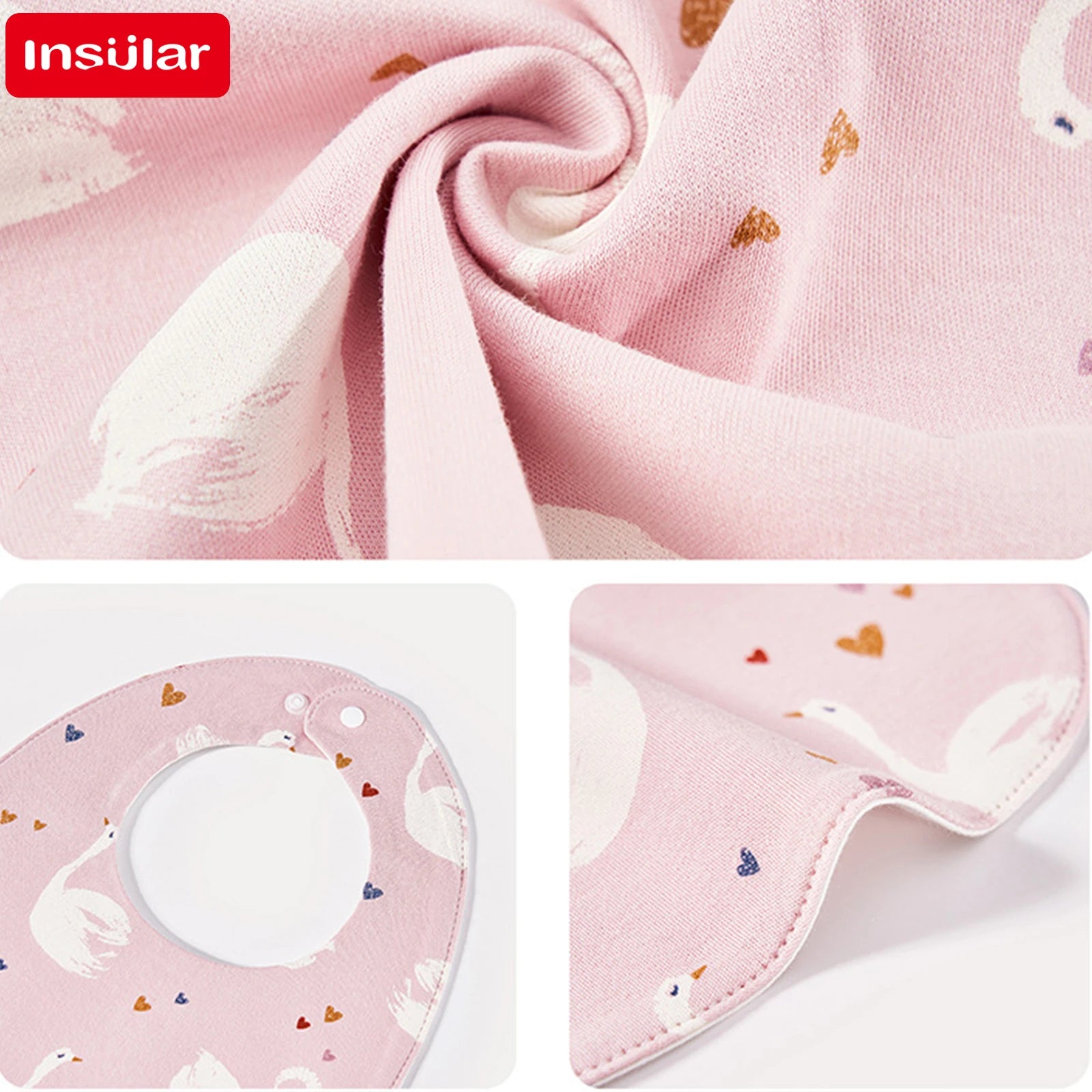 INSULAR 3-Layer Baby Bibs & Burp Cloth Set – Soft Cotton Adjustable U-Shape Feeding Bib for Newborns & Infants, Saliva Towel & Rice Bag - Kidzy Market