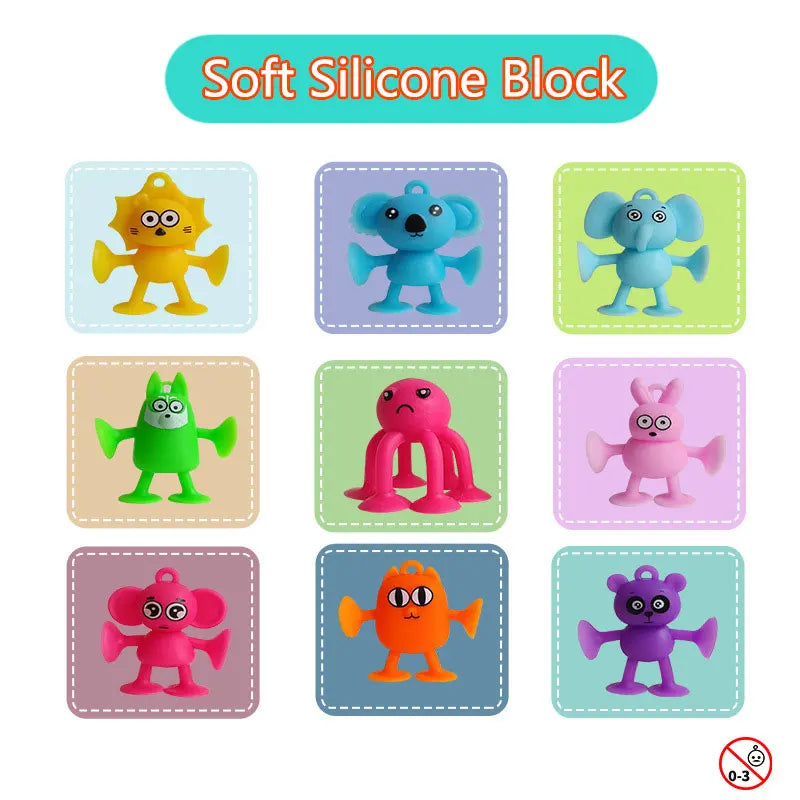Montessori Animal Silicone Soft Building Blocks – DIY Suction Cup Assembly for Sensory Play and Educational Toy for Children