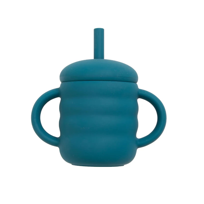 Baby Silicone Straw Cup, BPA Free Portable Leakproof Snack Storage Container, Kids Learning Drinking Cup, Toddler Feeding Tableware