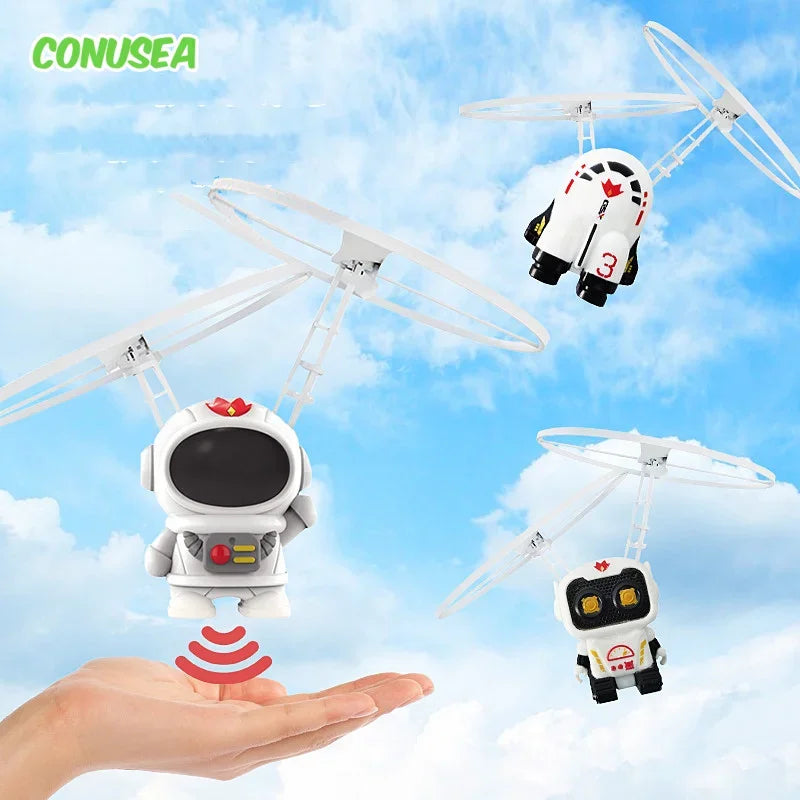 Hand-Controlled Flying UFO Drone Toy – Luminous Astronaut Mini RC Aircraft (17 x 10 x 12 cm / 6.69 x 3.94 x 4.72 in) USB Rechargeable Indoor & Outdoor Toy for Kids