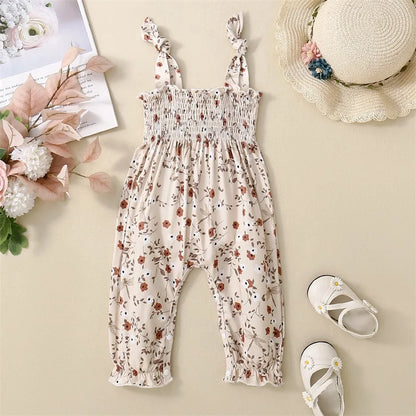 Baby Girl Floral Jumpsuit – Tie-Up Suspender Overalls Romper (Summer Outfit, 0-24 Months, 2024 New)