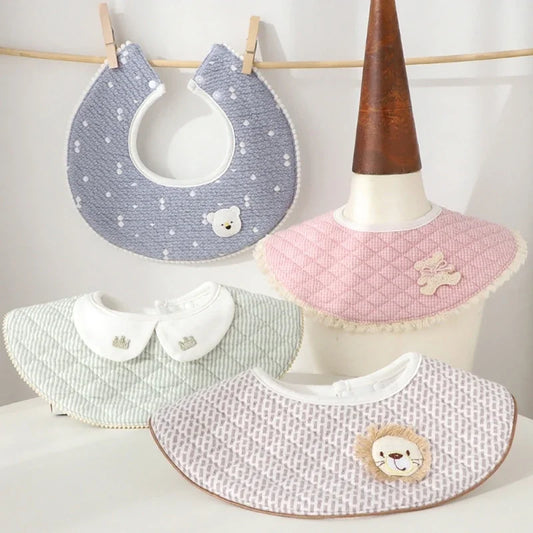 Stylish & Practical Baby Drool Bibs | Bear & Rabbit Pattern Spit-up Bibs for Feeding & Teething | Functional Baby Accessories - Kidzy Market