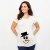 Christmas Pregnant Women T-shirt Snowman Cartoon Printed Pregnancy Announcement Clothes Maternity White Short Sleeve Top