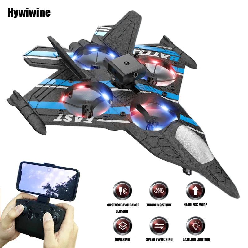 RC Plane with Camera and Obstacle Avoidance – 2.4G Foam Fighter Helicopter Toy for Kids