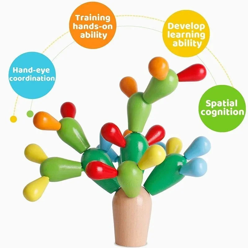Children's Wooden Cactus Building Blocks – Montessori Assembly Toy, Multifunctional Educational Gift for Boys and Girls