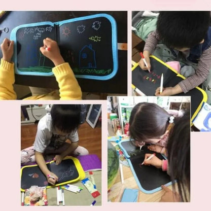 Children’s Magic Blackboard – Educational Drawing Toy with 6-Sided Erasable Boards, Water Wipe Surface, and 3 Chalk Pens Coloring Book for Kids