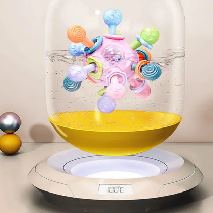 Baby Toys 0-12 Months – Rotating Silicone Rattle Ball for Grasping Activity, Development and Sensory Toy for Babies