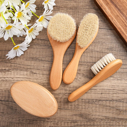 Wooden Handle Baby Hair Brush - Newborn Hair Brush, Infant Comb & Head Massager