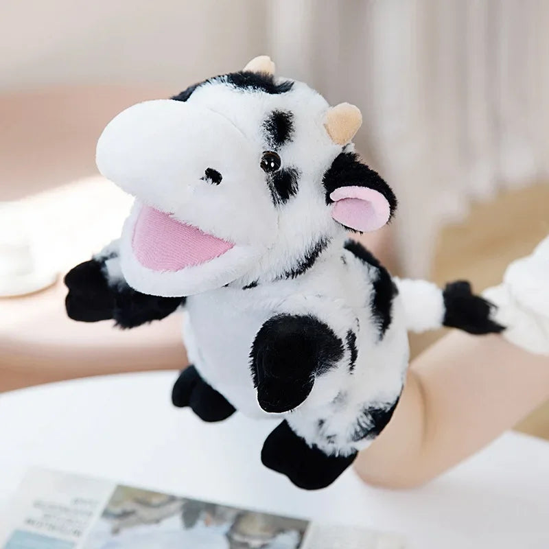 Stuffed Plush Hand and Finger Puppets, Duck Lamb Cow Dog Horse Educational Toy for Kids