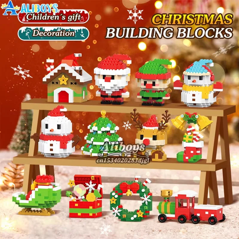 Christmas Building Blocks – Santa Claus, Snowman, Elk, and Tree Micro Brick Puzzle Model for Kids