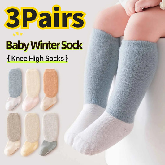 3 Pairs Winter Thick Warm Plush Baby Stockings - Super Soft Knee-High Socks for Newborns, Infants & Toddlers | Long Socks for Boys & Girls, 0-5Y