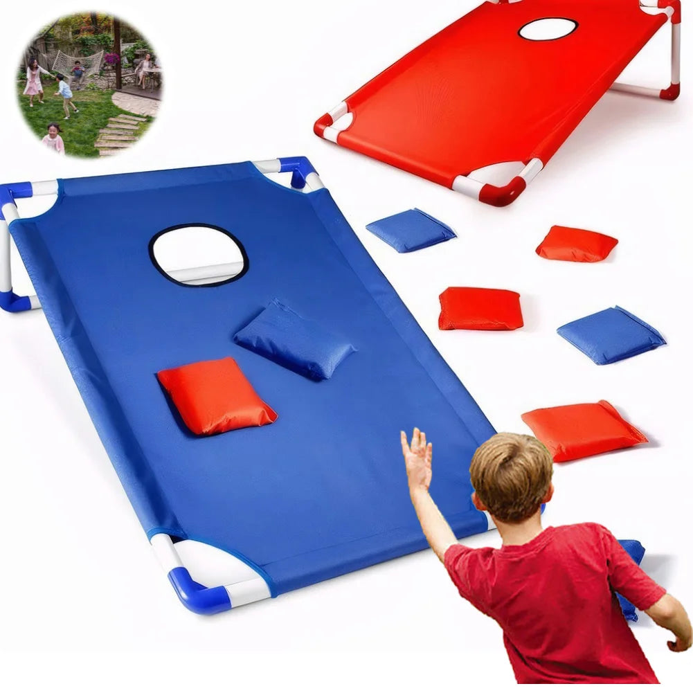 Portable Cornhole Set with 3 Red and 3 Blue Bags Toss Game for Kids Adults Family Outdoor Yard Beach BBQ Camping Lawn