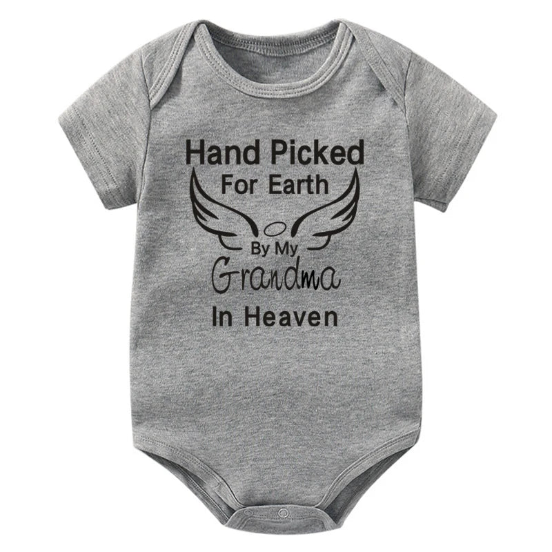 Hand Picked for Earth By My Grandpa/Grandma in Heaven Baby Bodysuit – Summer Short Sleeve Romper, Infant Jumpsuit, Baby Clothes