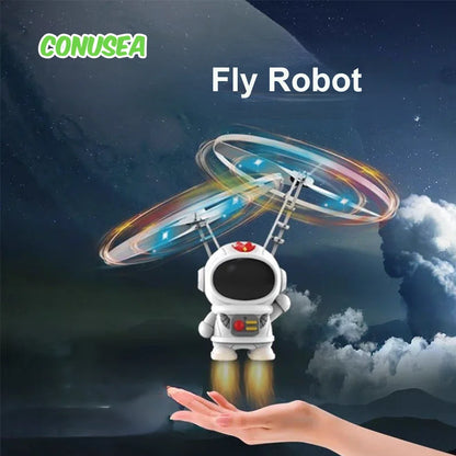 Hand-Controlled Flying UFO Drone Toy – Luminous Astronaut Mini RC Aircraft (17 x 10 x 12 cm / 6.69 x 3.94 x 4.72 in) USB Rechargeable Indoor & Outdoor Toy for Kids