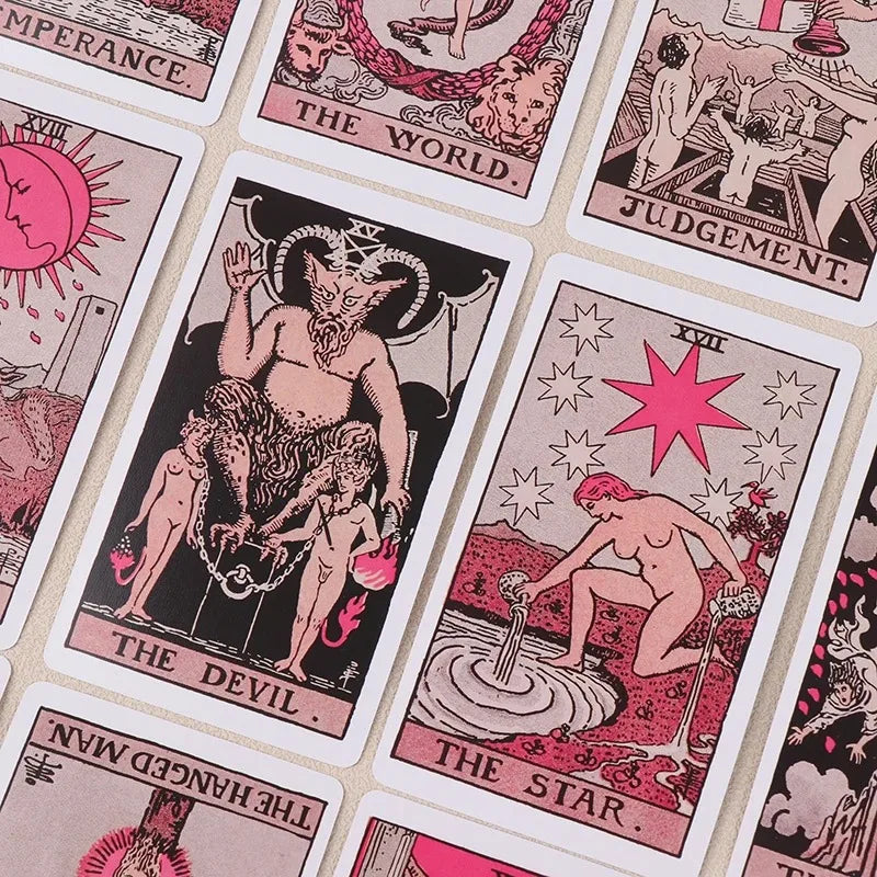 Pink Rider Waite Tarot Card Deck - Set for Beginners, Divination & Prophecy, Family Party & Fortune Telling Game