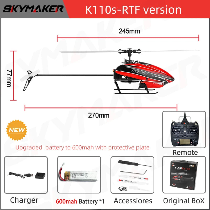WLtoys XK K110s RC Helicopter – 2.4G 6CH 3D Brushless Motor Quadcopter Drone Toy