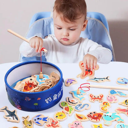 Montessori Wooden Magnetic Fishing Toys – Marine Life Cognition, Early Educational Parent-Child Interactive Game