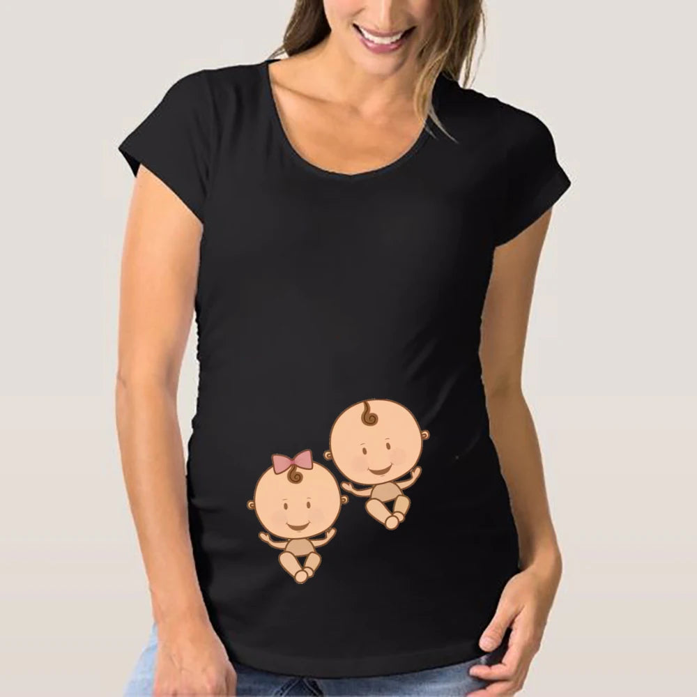 Cute Pattern Print Women's Maternity Shirts 3 Packs Side Ruched Pregnancy Tee Top Tunic Blouse Casual Loose Mama Clothes