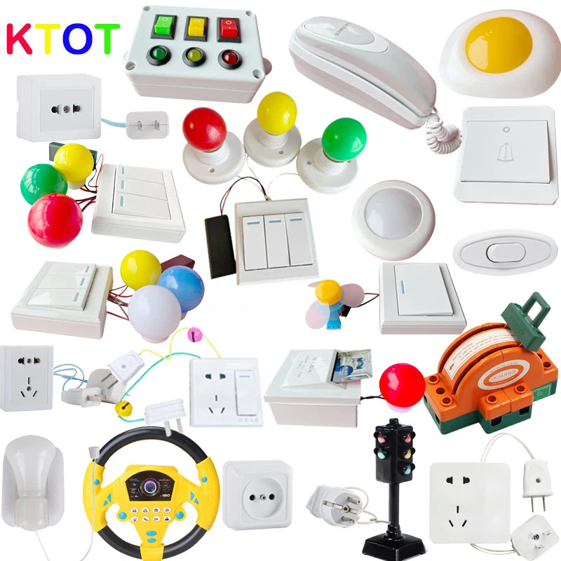 Busy Board DIY Accessories – Lamps and Doorbell Montessori Teaching Aids for Hands-On Skills, Sound and Color Recognition Wooden Toys