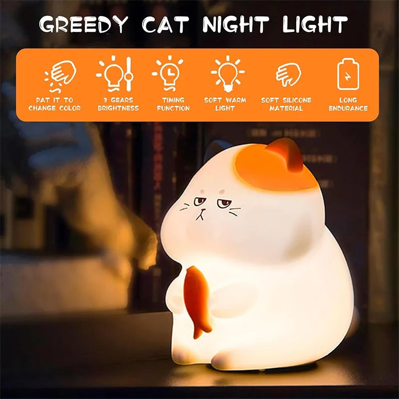 Cat Night Light for Kids 7-Color Dimmable Touch Control Rechargeable Portable Lamp