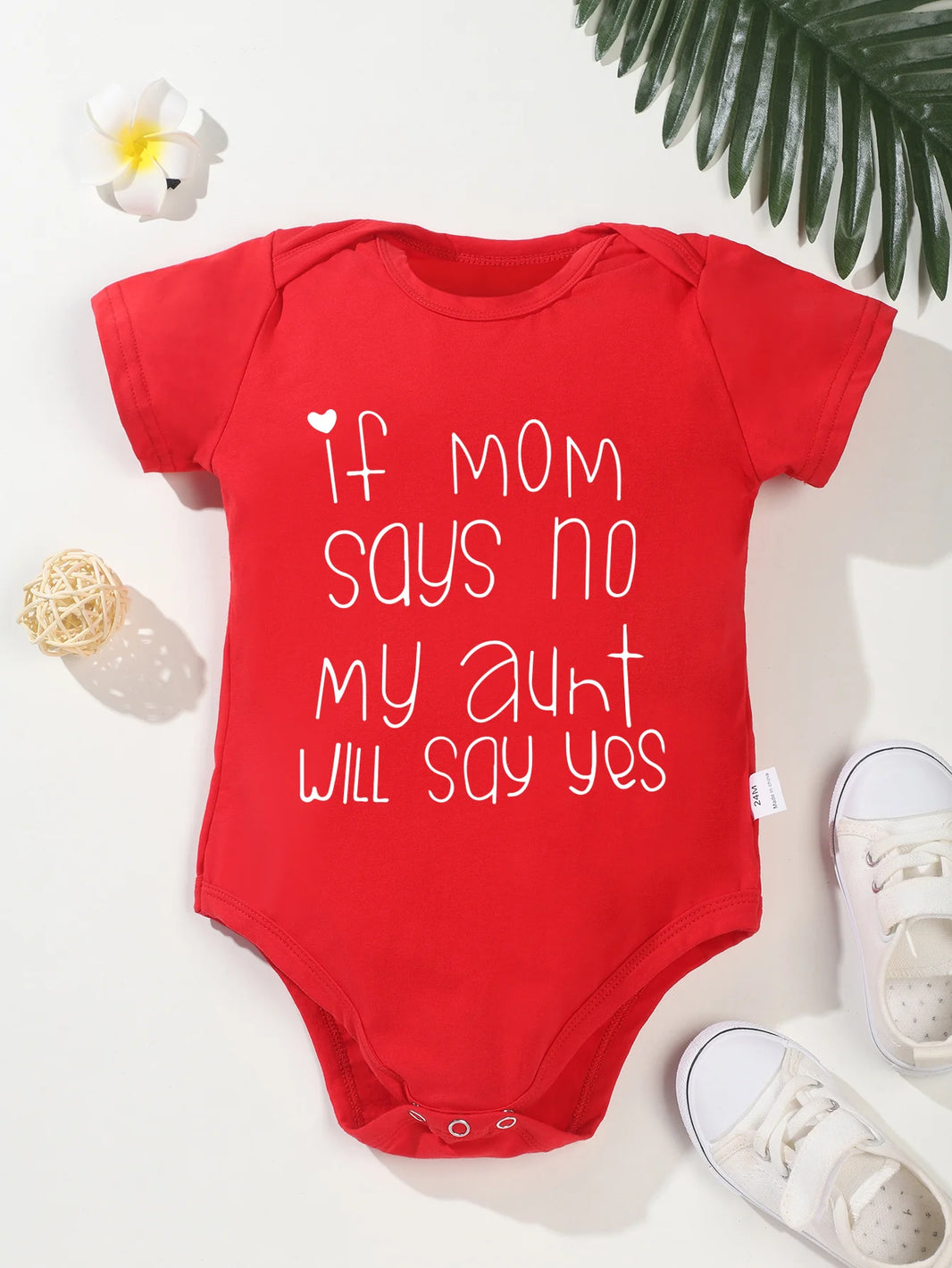 Newborn Toddler Short Sleeve Romper – “If Mom Says No, My Aunt Will Say Yes” Print, Baby Boy Girl Bodysuit, Infant Jumpsuit Fashion