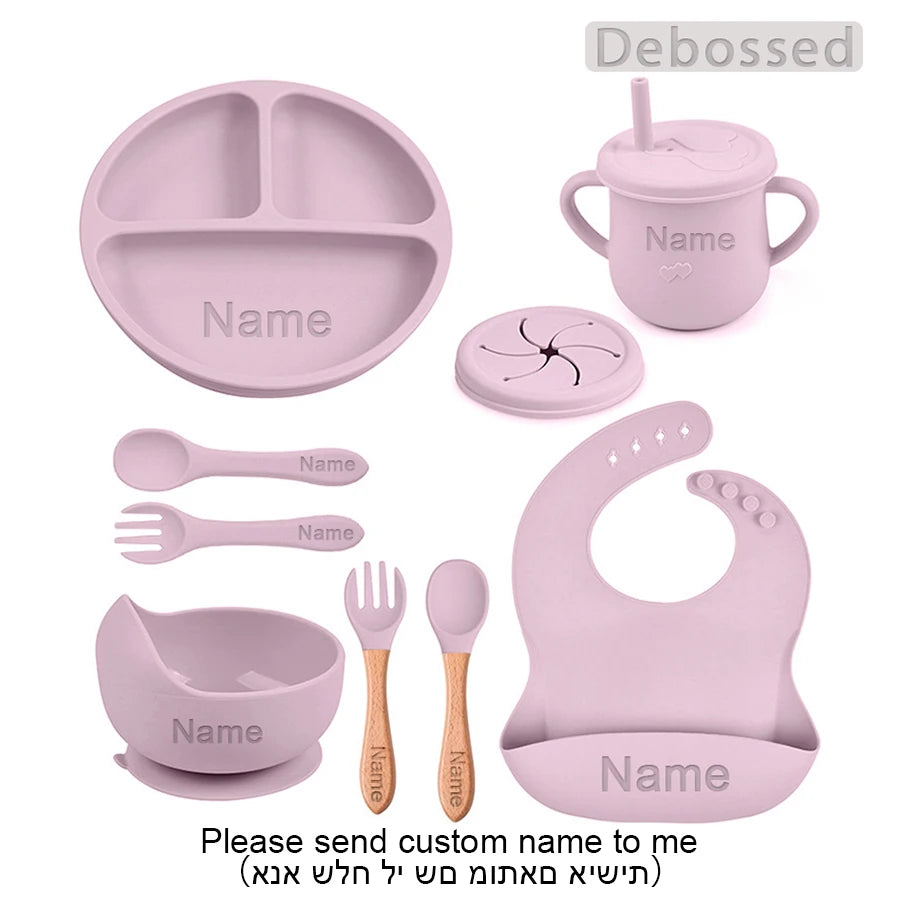 Personalized Cartoon Baby Plate – Silicone Tableware with Sucker Bowl, Food Tray, Sippy Cup, and Spoon – Baby Feeding Accessories