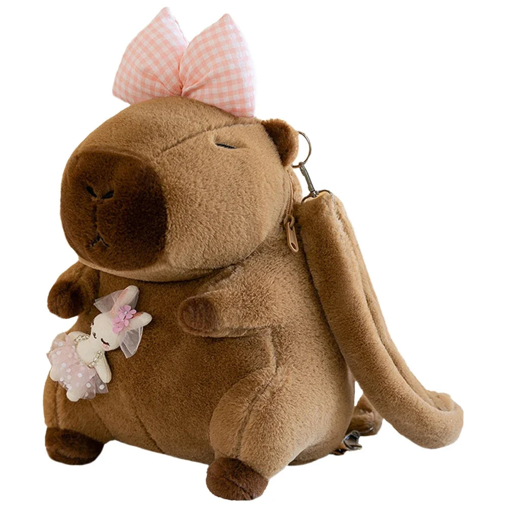 Cute Capybara Plush Backpack – Funny Cartoon Fur Shoulder and School Bag for Kids