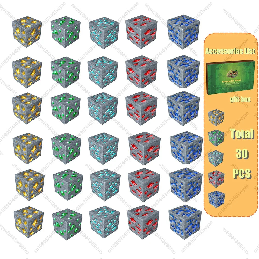 Magnetic Building Blocks Mine World Set – Magnet Cube DIY Model, STEM Sensory Toy for Kids 3+, Gift for Boys and Girls