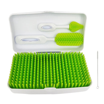 Bottle Drying Rack with Detachable Silicone Brush, Pacifier Brush, and Drying Holder Box for Baby Feeding Bottle Deep Cleaning