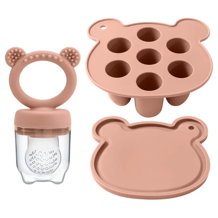 Baby Ice Cream Pops Silicone Mold - Popsicle Maker & Fruit Feeding Pacifier, Teething Toy, BPA-Free Baby Snack Stuff (3pcs)
