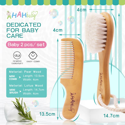 Baby Hair Brush and Comb Set for Newborn - Massage Bath & Shower - Custom Logo Mini Baby Wooden Hair Brush for Kids